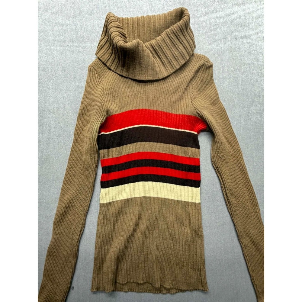 Vintage Unbranded 100% Wool Sweater Turtleneck Brown Size XS